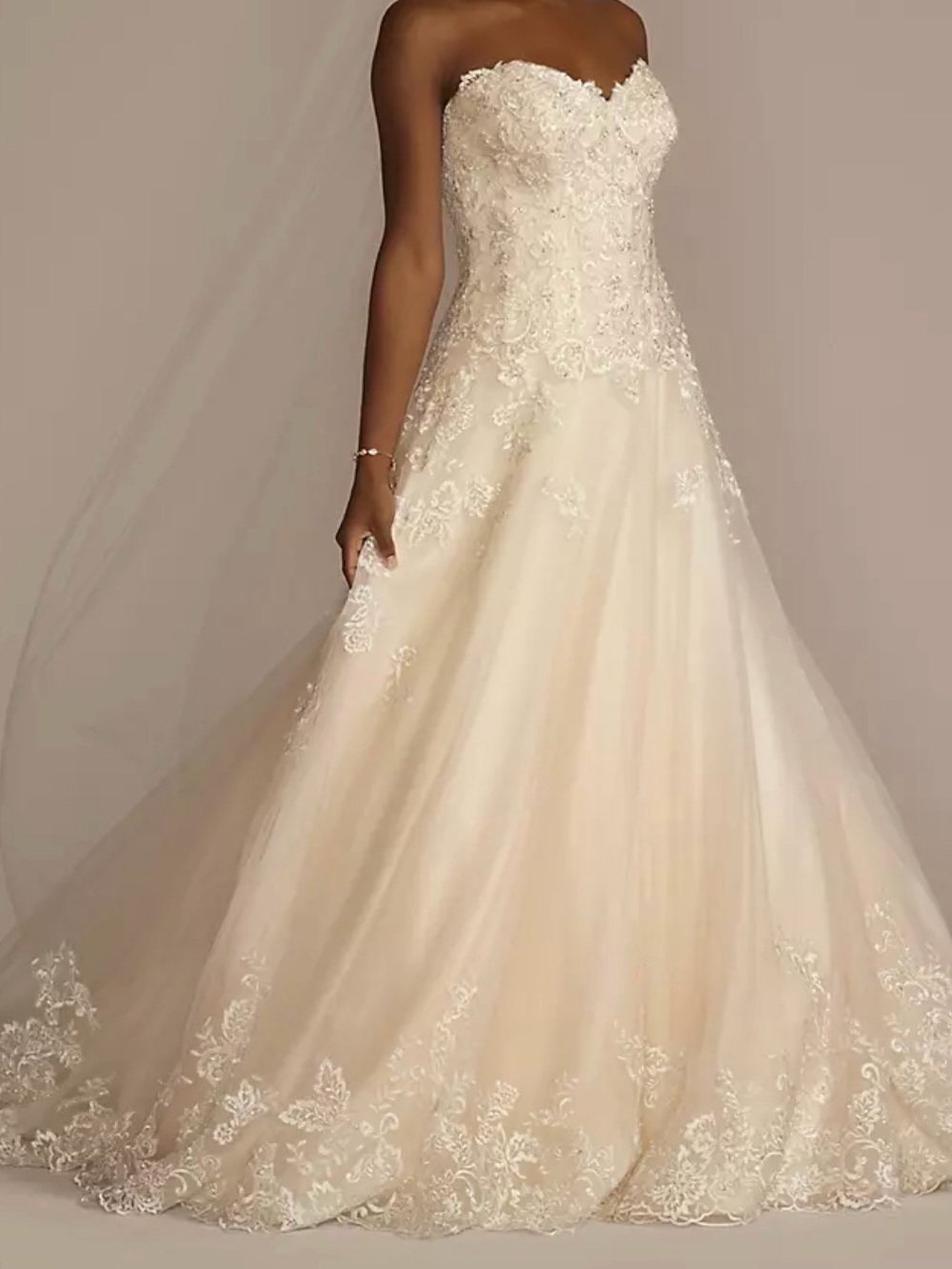 Strapless Lace Applique A-Line Wedding Dress in Ivory